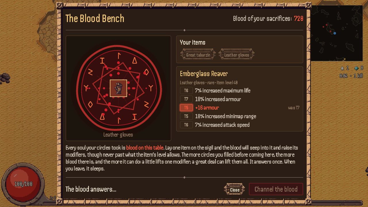 The Blood Bench raising an item's modifiers