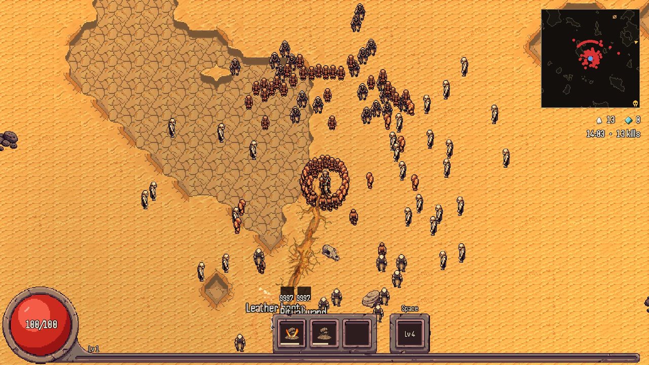 Sindeed cutting through a crowd of enemies in the open desert